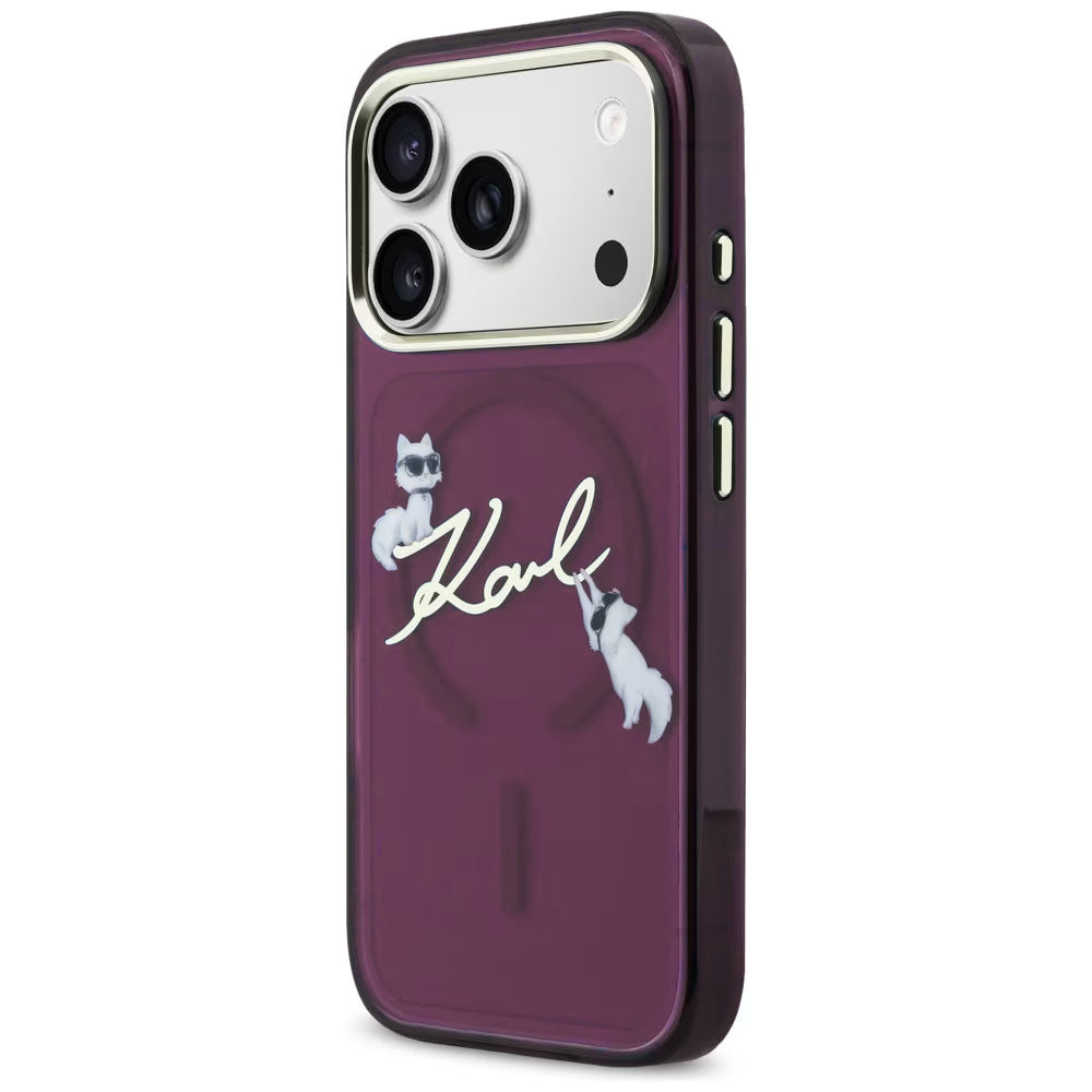 Θήκη MagSafe για Apple iPhone 18 Pro Max / 17 Pro Max, Karl Lagerfeld, IML Choupette Karl Script Logo, Βυσσινί