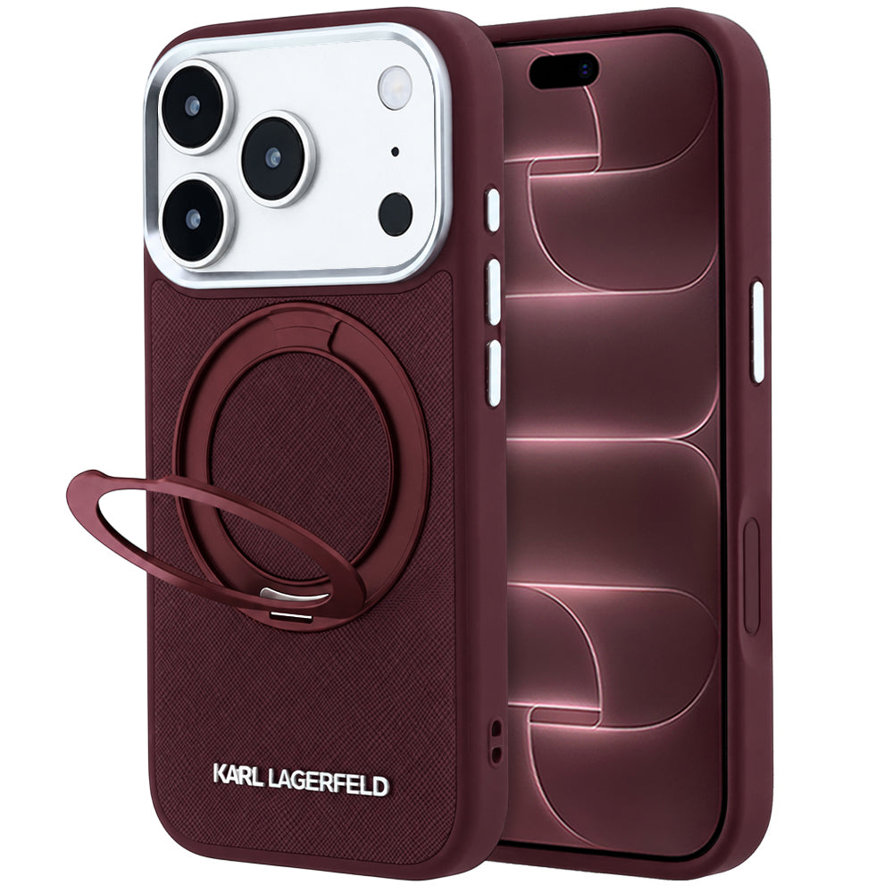 Θήκη MagSafe για Apple iPhone 18 Pro Max / 17 Pro Max, Karl Lagerfeld, Ring Stand 360 Saffiano, Βυσσινί