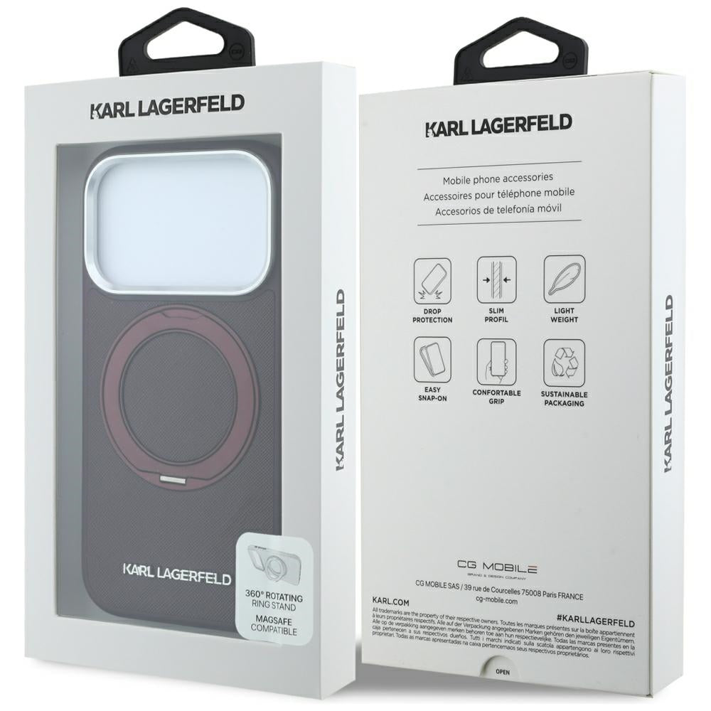 Θήκη MagSafe για Apple iPhone 18 Pro Max / 17 Pro Max, Karl Lagerfeld, Ring Stand 360 Saffiano, Βυσσινί