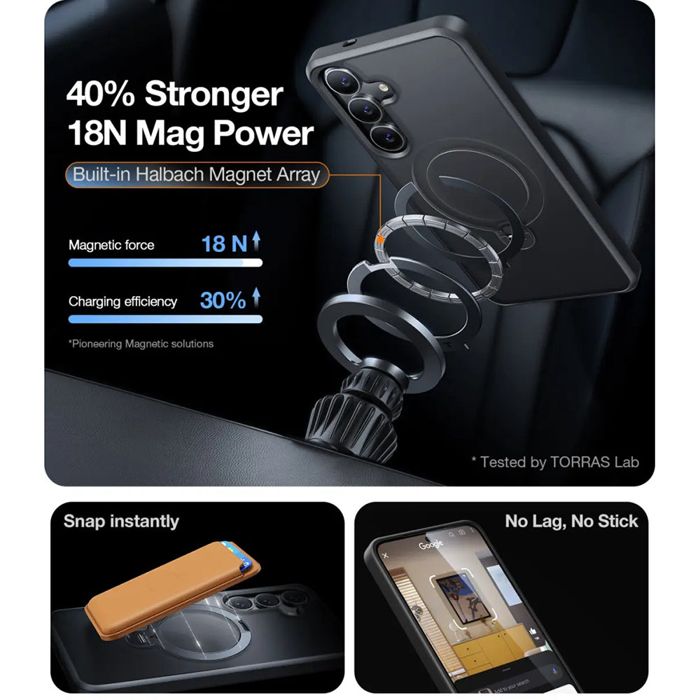 MagSafe Case for Samsung Galaxy S25+ S936, Torras, Ostand Spin, Black