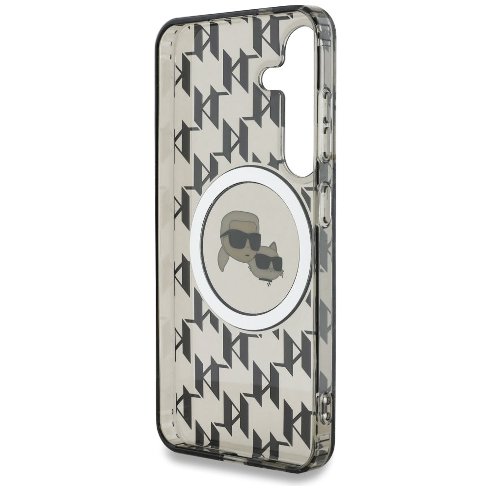 MagSafe Case for Samsung Galaxy S25 S931, Karl Lagerfeld, IML Monogram Karl & Choupette's Heads, Black