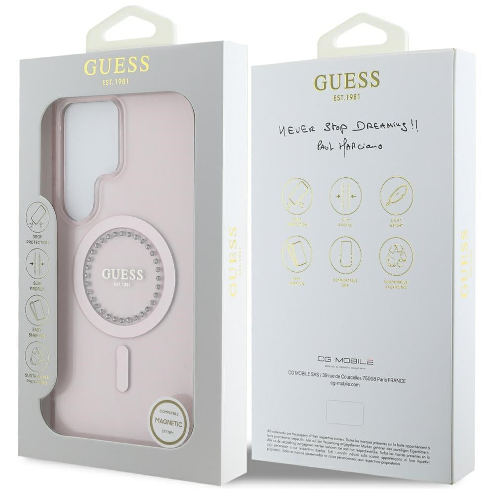 MagSafe Case for Samsung Galaxy S25 Ultra S938, Guess, IML Rhinestone, Pink