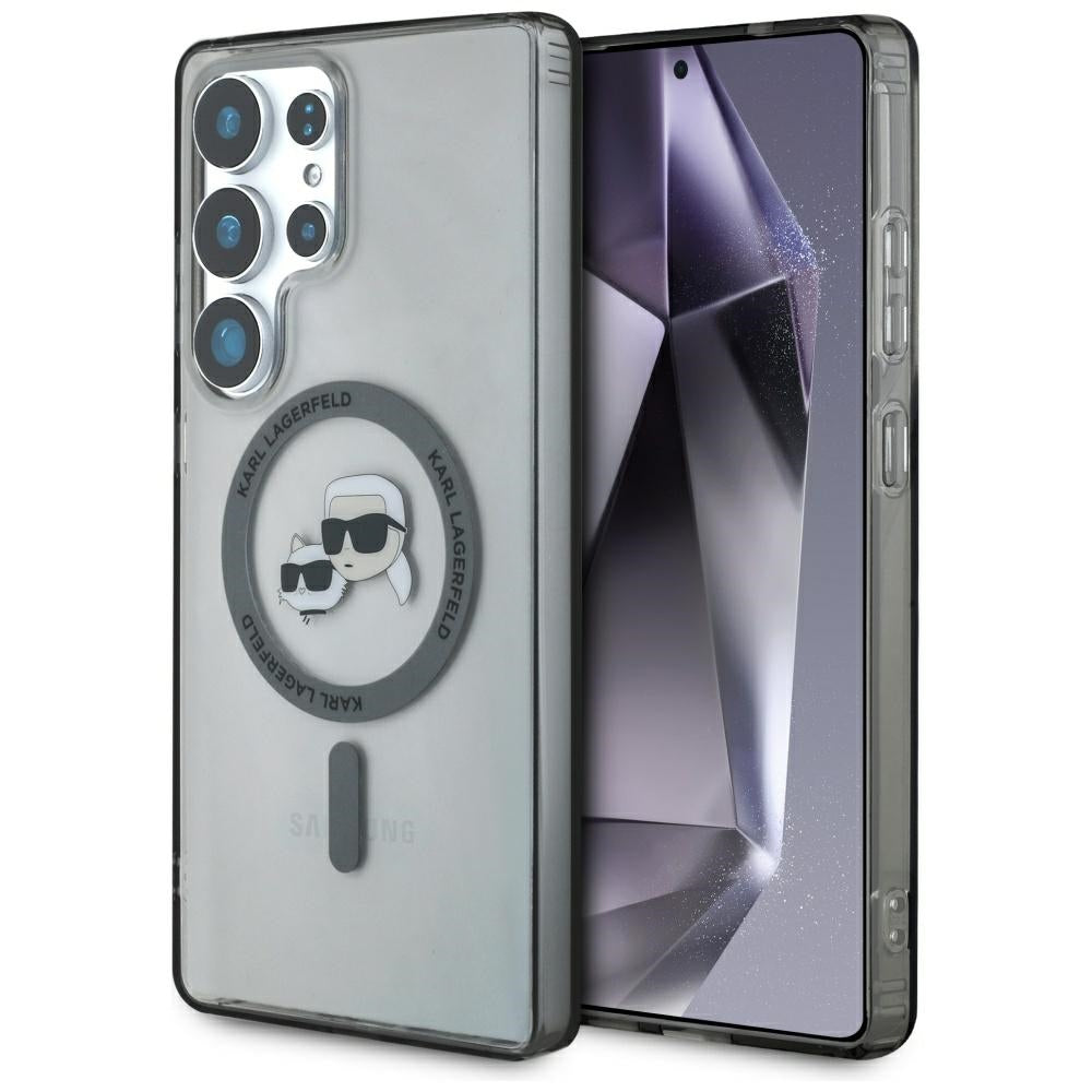Θήκη MagSafe για Samsung Galaxy S25 Ultra S938, Karl Lagerfeld, IML Metal Karl & Choupette's Heads, Μαύρη