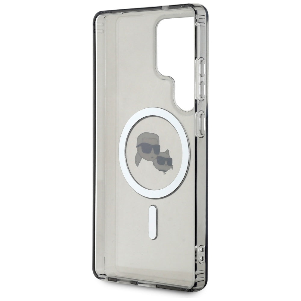 Θήκη MagSafe για Samsung Galaxy S25 Ultra S938, Karl Lagerfeld, IML Metal Karl & Choupette's Heads, Μαύρη