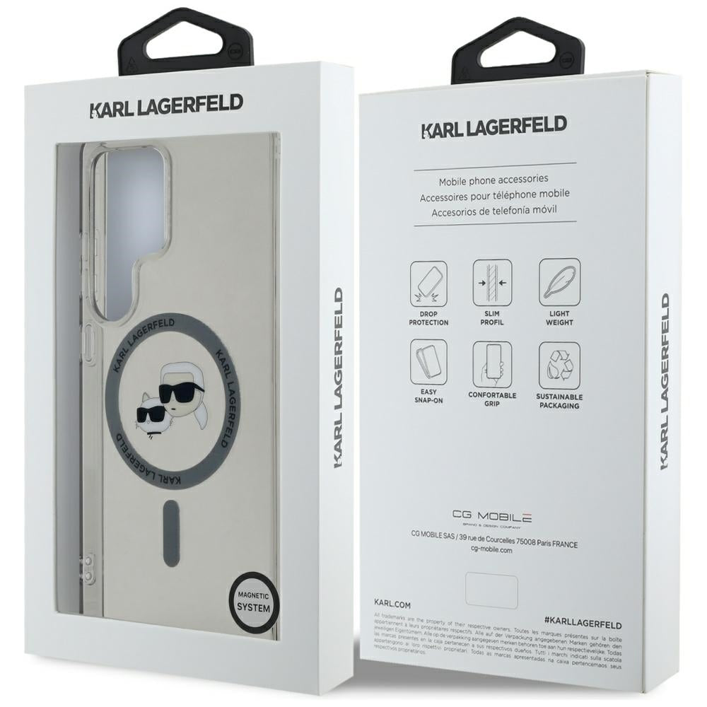 Θήκη MagSafe για Samsung Galaxy S25 Ultra S938, Karl Lagerfeld, IML Metal Karl & Choupette's Heads, Μαύρη