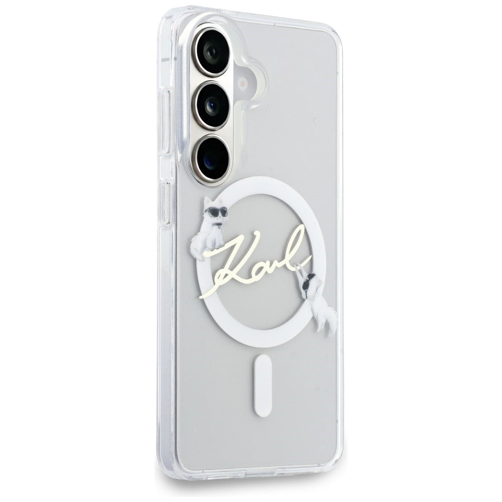 MagSafe Case for Samsung Galaxy S26 S942, Karl Lagerfeld, IML Choupette Karl Script Logo, White