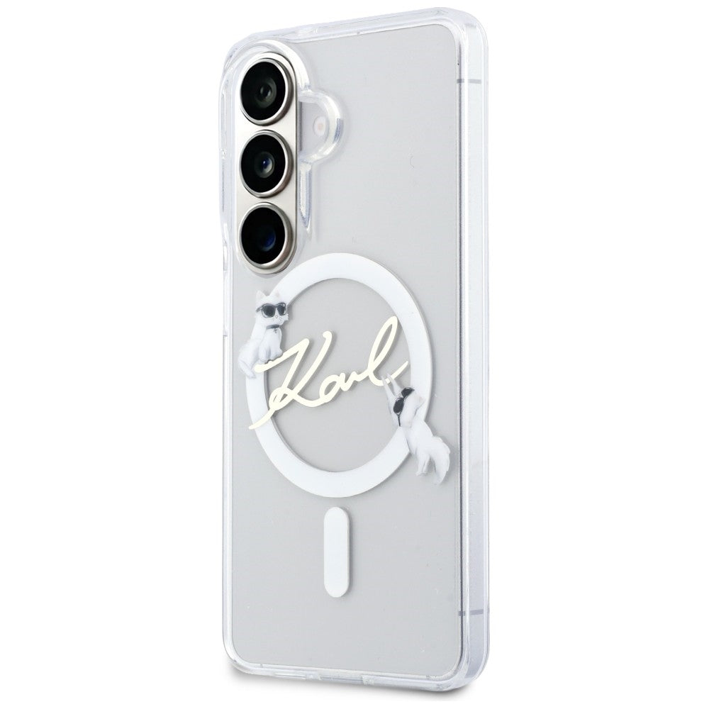 MagSafe Case for Samsung Galaxy S26 S942, Karl Lagerfeld, IML Choupette Karl Script Logo, White