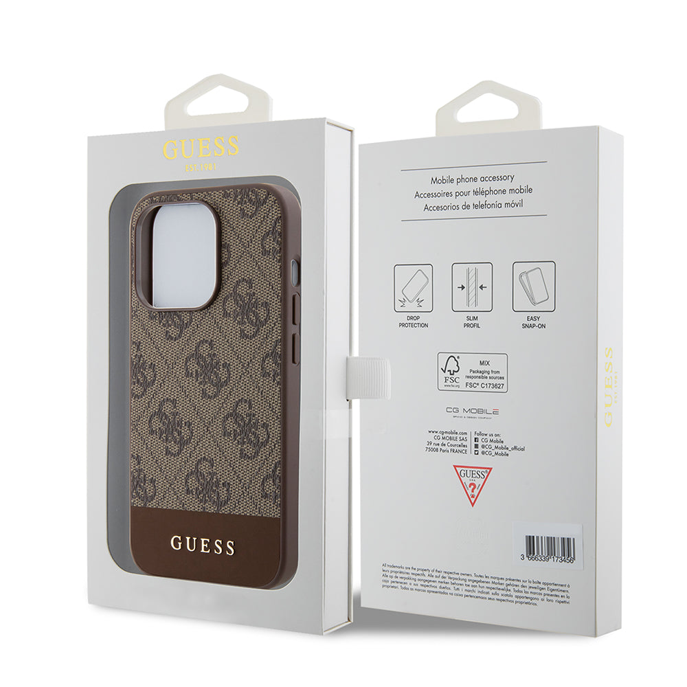 Case for Apple iPhone 15 Pro, Guess, 4G Stripe, Brown