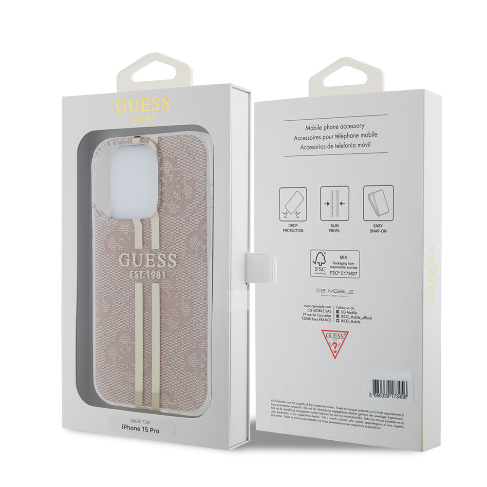 Θήκη για Apple iPhone 15 Pro, Guess, IML 4G Gold Stripe, Ροζ
