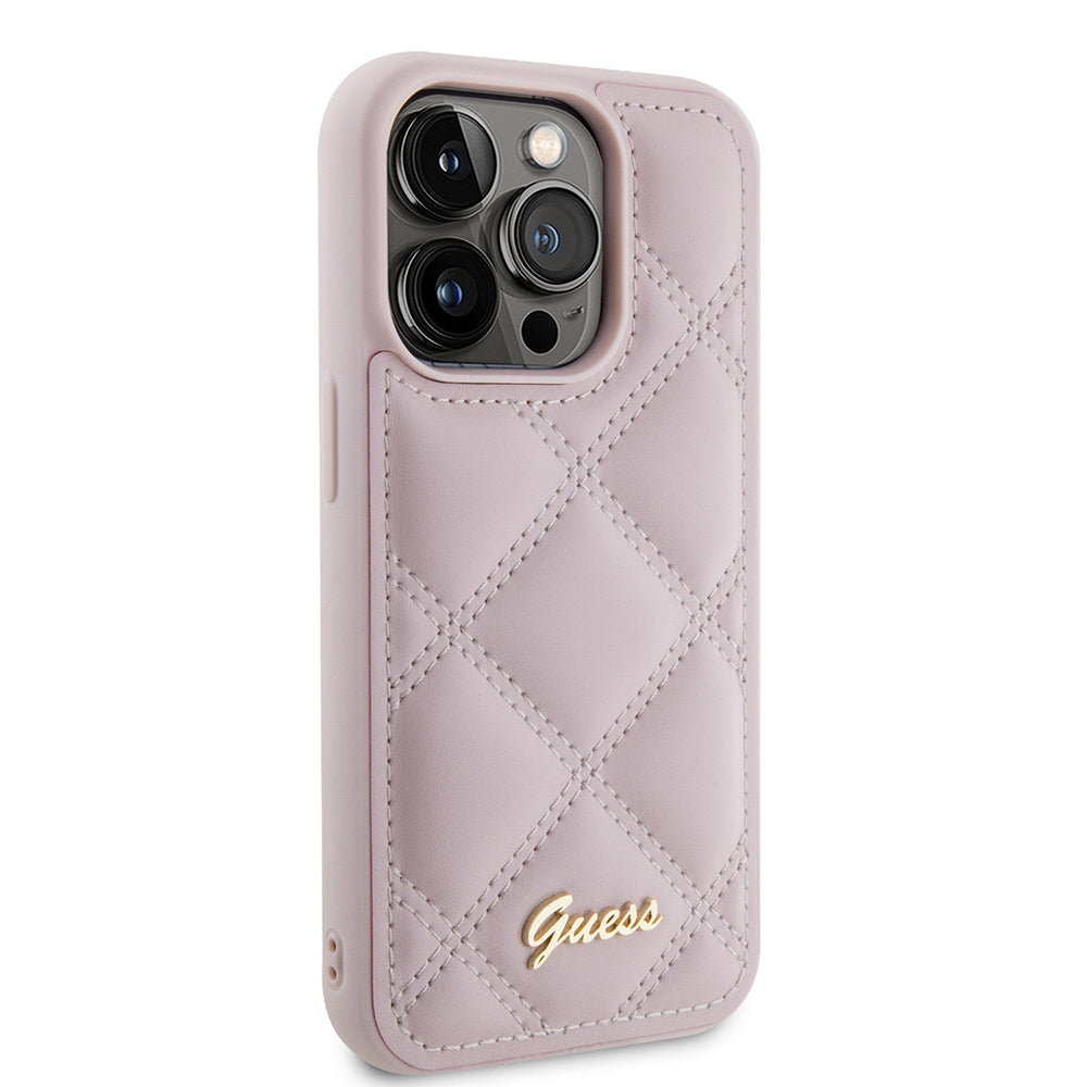 Θήκη για Apple iPhone 15 Pro, Guess, Quilted Metal Logo, Ροζ