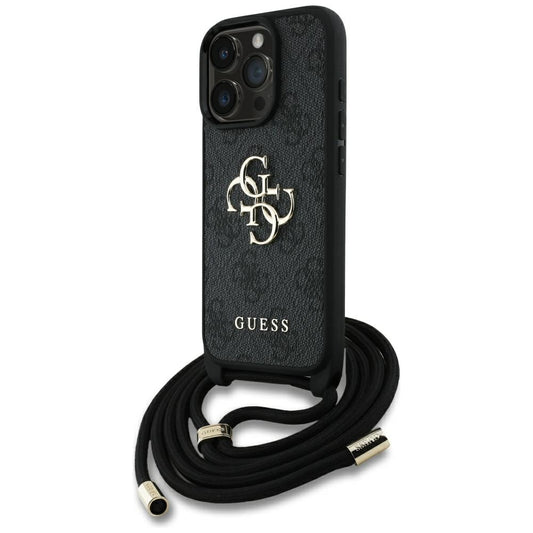 Case for Apple iPhone 16 Pro Max, Guess, 4G CBDY Big Logo with Cord Strap, Black