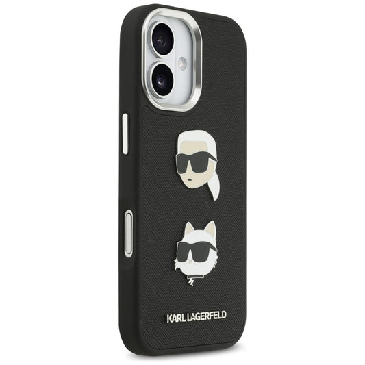 Θήκη για Apple iPhone 17, Karl Lagerfeld, Grained Karl & Choupette's Heads Pins and Logo, Μαύρη