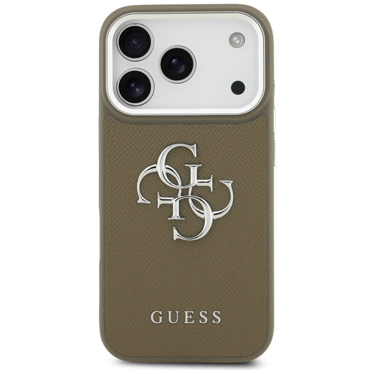 Θήκη για Apple iPhone 17 Pro, Guess, 4G Grained Big And Classic Logo, Καφέ Ασημί