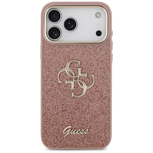 Θήκη για Apple iPhone 17 Pro Max, Guess, Fixed Glitter Big 4G Metal Frame, Ροζ