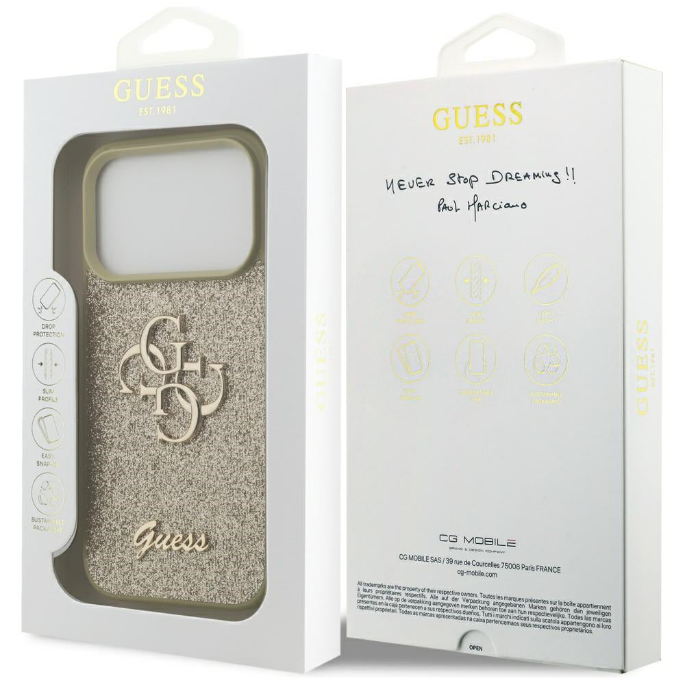 Case for Apple iPhone 17 Pro Max, Guess, Fixed Glitter Big 4G, Pink