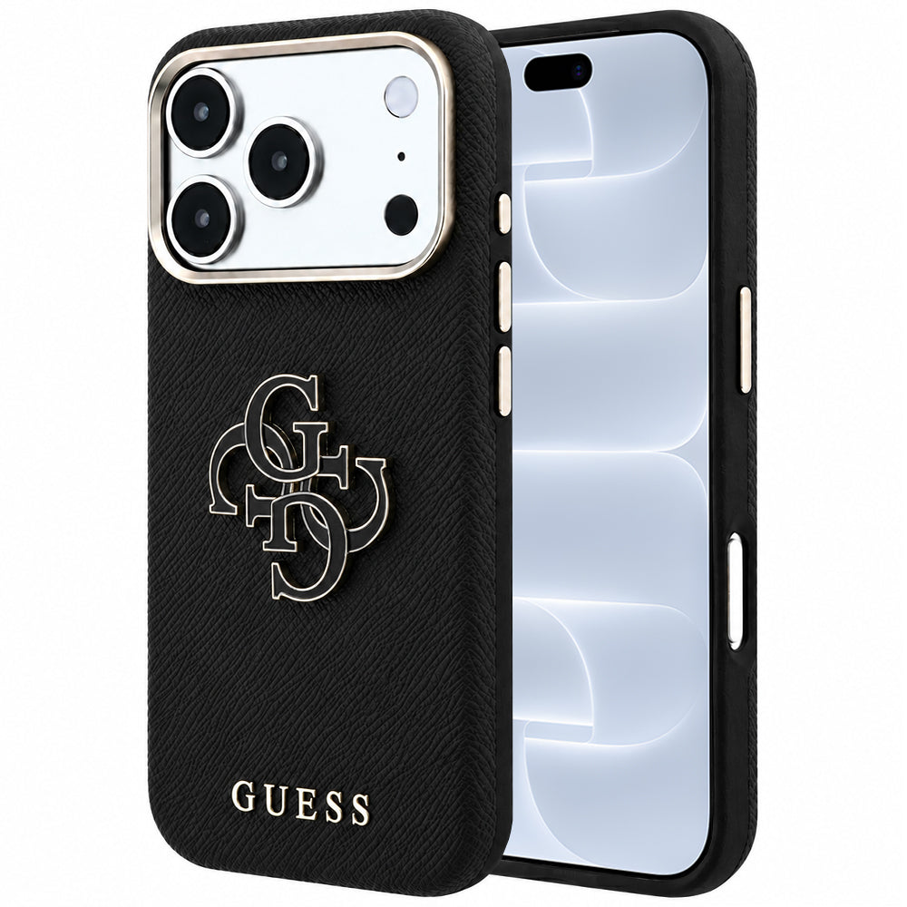 Θήκη για Apple iPhone 18 Pro / 17 Pro, Guess, Μεγάλο Λογότυπο από Ρητίνη με Υφή, Μαύρο