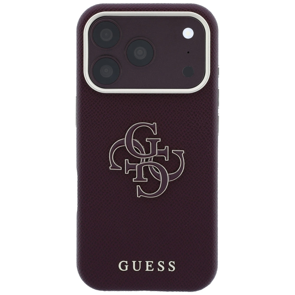 Θήκη για Apple iPhone 18 Pro / 17 Pro, Guess, Μεγάλο Λογότυπο από Ρητίνη με Υφή, Βυσσινί