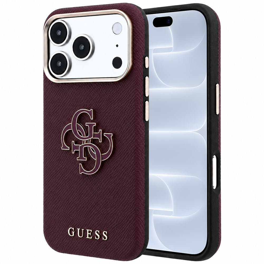 Θήκη για Apple iPhone 18 Pro / 17 Pro, Guess, Μεγάλο Λογότυπο από Ρητίνη με Υφή, Βυσσινί
