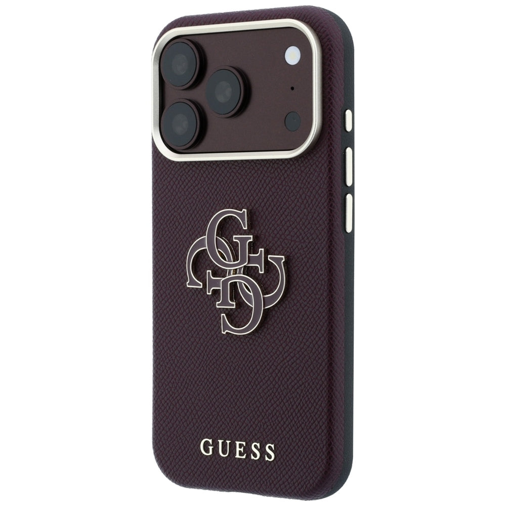 Θήκη για Apple iPhone 18 Pro / 17 Pro, Guess, Μεγάλο Λογότυπο από Ρητίνη με Υφή, Βυσσινί