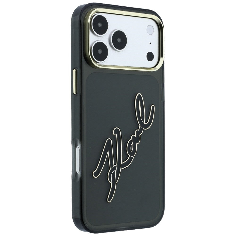 Θήκη για Apple iPhone 18 Pro / 17 Pro, Karl Lagerfeld, IML Big Signature Resin Logo και Μεταλλικό Πλαίσιο, Μαύρο