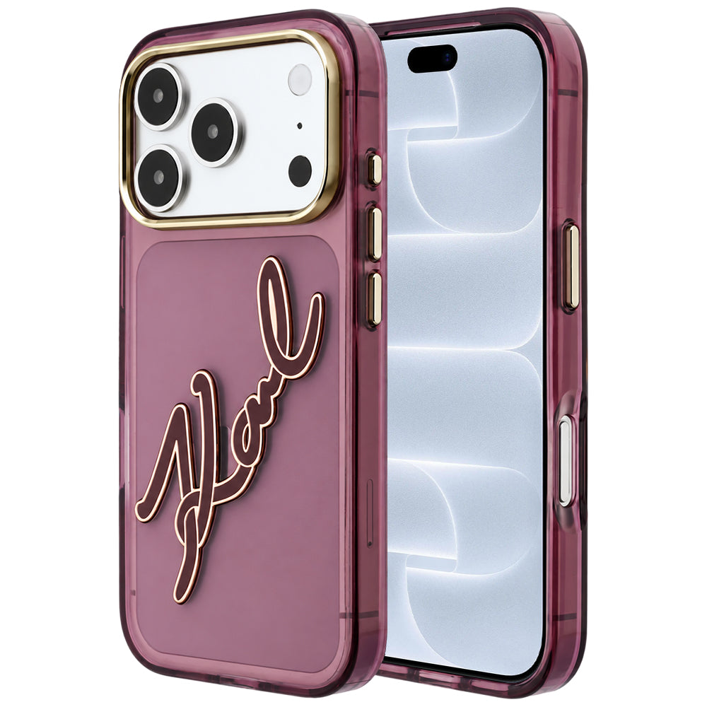 Case for Apple iPhone 18 Pro / 17 Pro, Karl Lagerfeld, IML Big Signature Resin Logo and Metal Frame, Burgundy