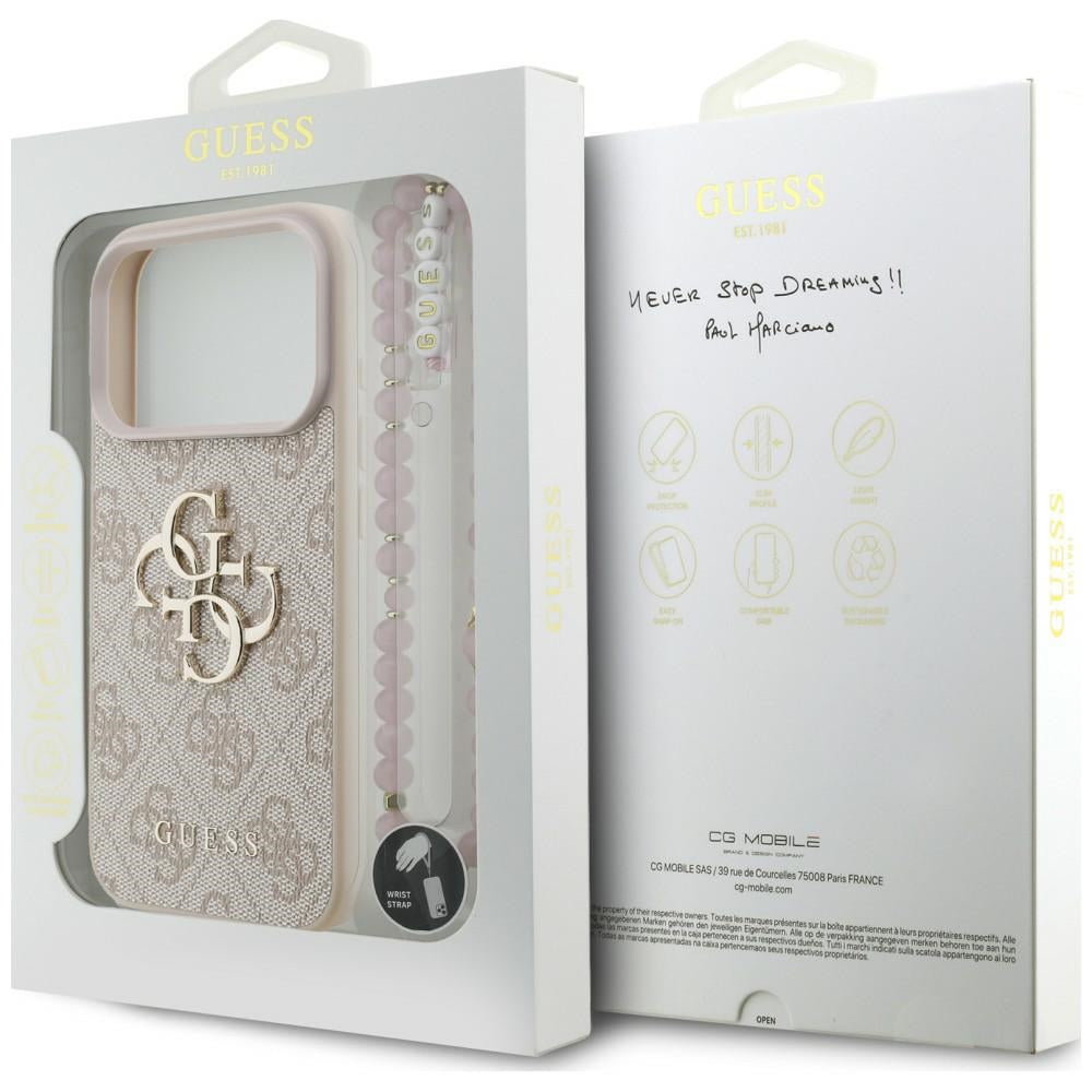 Θήκη για Apple iPhone 18 Pro Max / 17 Pro Max, Guess, 4G Classic Logo με Λουράκι, Ροζ