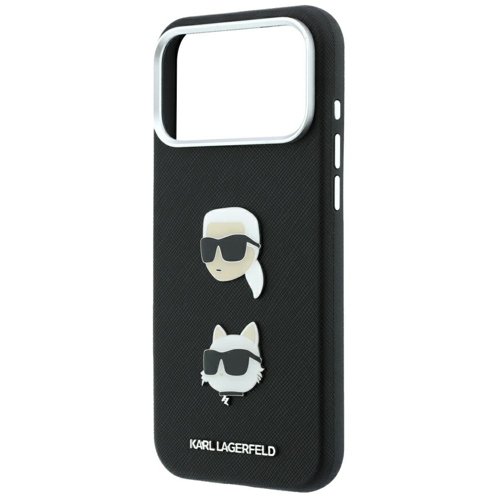 Θήκη για Apple iPhone 18 Pro Max / 17 Pro Max, Karl Lagerfeld, Saffiano με καρφίτσα κεφαλής Karl & Choupette και λογότυπο, Μαύρη