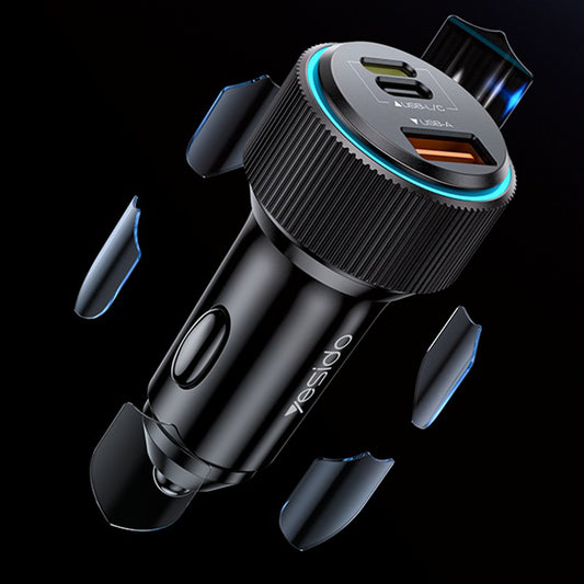 Φορτιστής Αυτοκινήτου με Καλώδιο Lightning Yesido Y60, 38W, 3A, 1 x USB-A - 2 x USB-C, Μαύρο