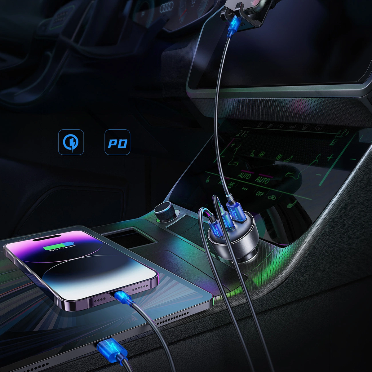 Φορτιστής Αυτοκινήτου Joyroom JR-CCN19, 65W, 1 x USB-A - 2 x USB-C, Γκρι