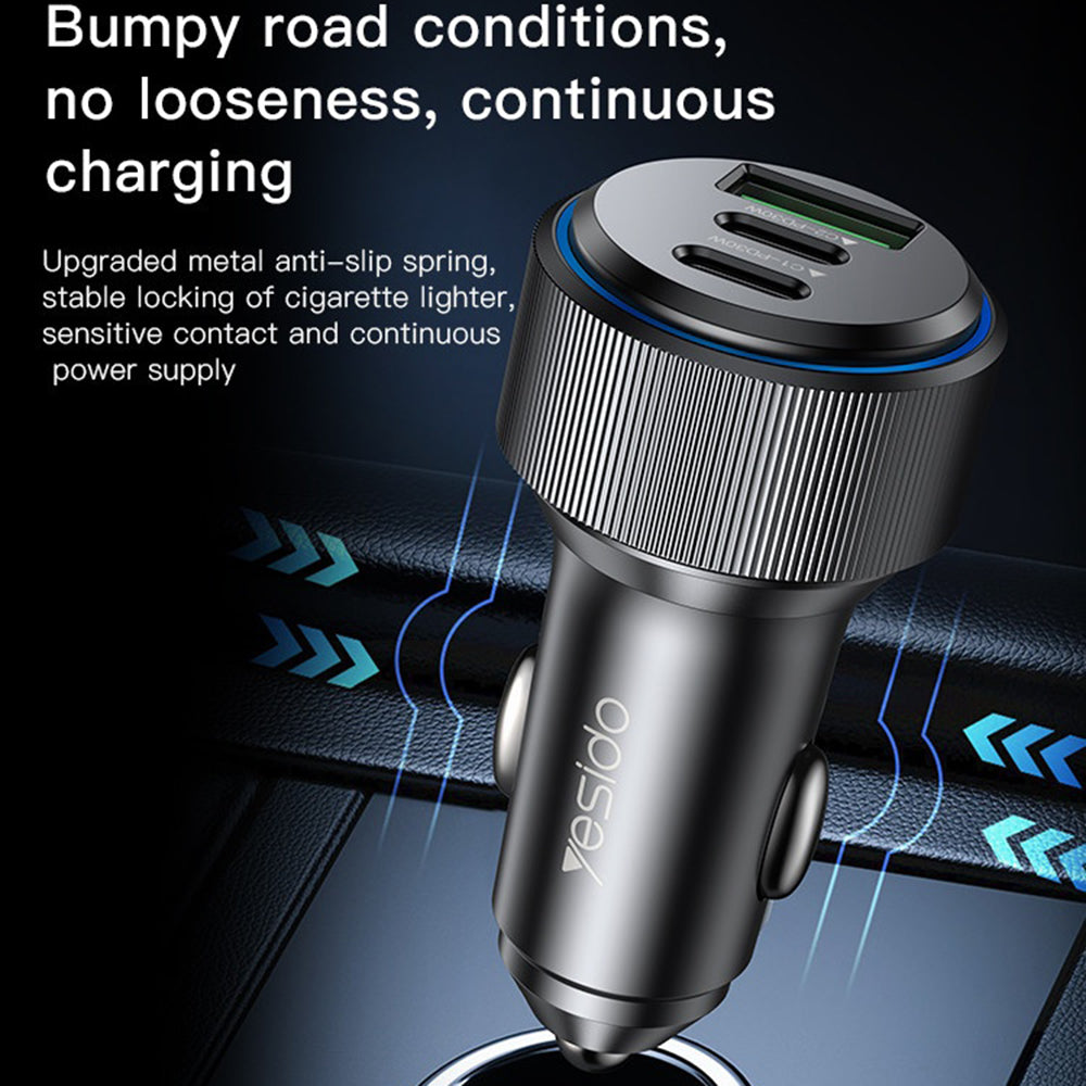 Φορτιστής Αυτοκινήτου Yesido Y50, 60W, 3A, 1 x USB-A - 2 x USB-C, Μαύρο