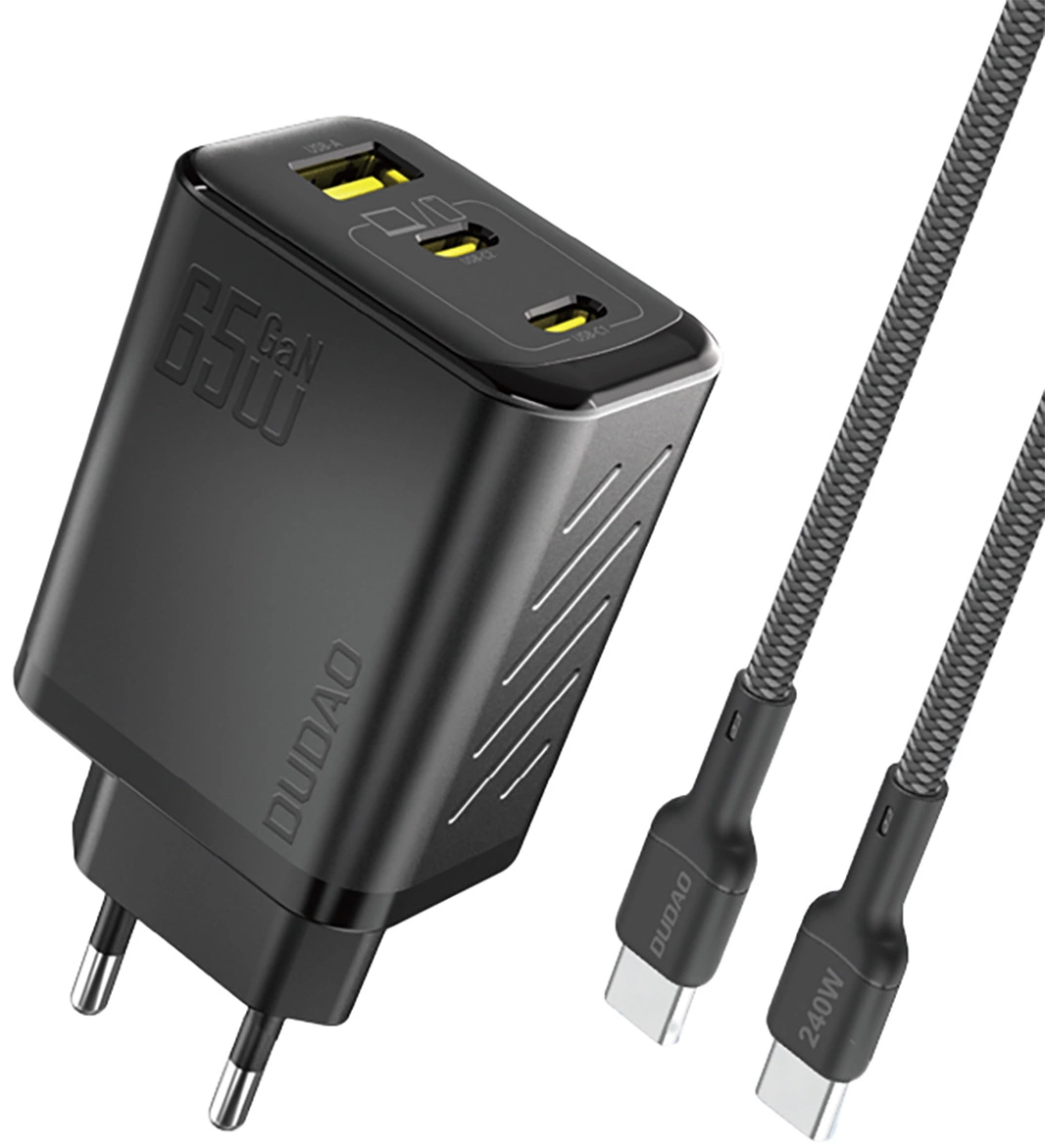 Φορτιστής Δικτύου με Καλώδιο USB-C Dudao A29C, 65W, 3.25A, 1 x USB-A - 2 x USB-C, Μαύρο