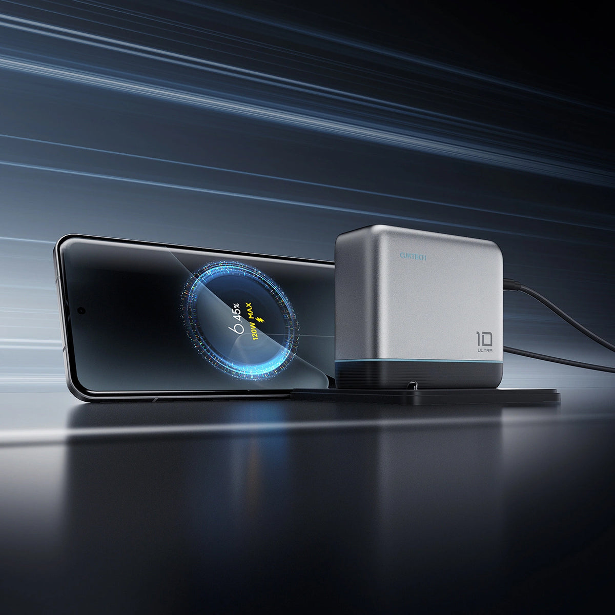 Φορτιστής Δικτύου με Καλώδιο USB-C Cuktech AD1204U Display, 120W, 6A, 1 x USB-A - 2 x USB-C, Ασημί CAD1204UEUGR