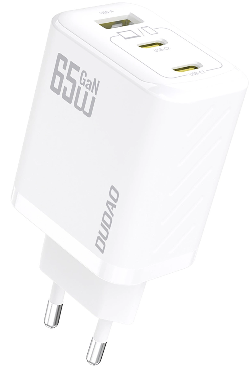 Φορτιστής Δικτύου με Καλώδιο USB-C Dudao A29C, 65W, 3.25A, 1 x USB-A - 2 x USB-C, Λευκό