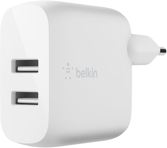 Φορτιστής Δικτύου με Καλώδιο USB-C Belkin BoostCharge Dual, 24W, 2.4A, 2 x USB-A, Λευκό WCE001vf1MWH