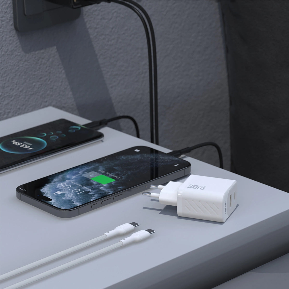 Φορτιστής Δικτύου με Καλώδιο USB-C Dudao A27TCEU, 30W, 1 x USB-A - 1 x USB-C, Μαύρο