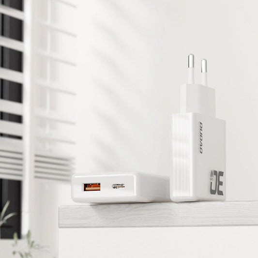Dudao A30EUT Φορτιστής δικτύου με καλώδιο USB-C, 30W, 3A, 1 x USB-A - 1 x USB-C, Λευκό