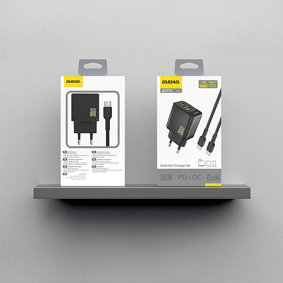Φορτιστής Δικτύου με Καλώδιο USB-C Dudao A27TCEU, 30W, 1 x USB-A - 1 x USB-C, Μαύρο