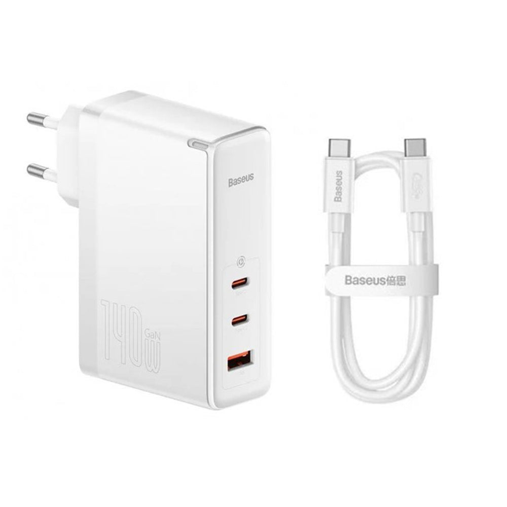 Φορτιστής Δικτύου με Καλώδιο USB-C Baseus GaN5 Pro, 140W, 5A, 1 x USB-A - 2 x USB-C, Λευκό CCGP100202