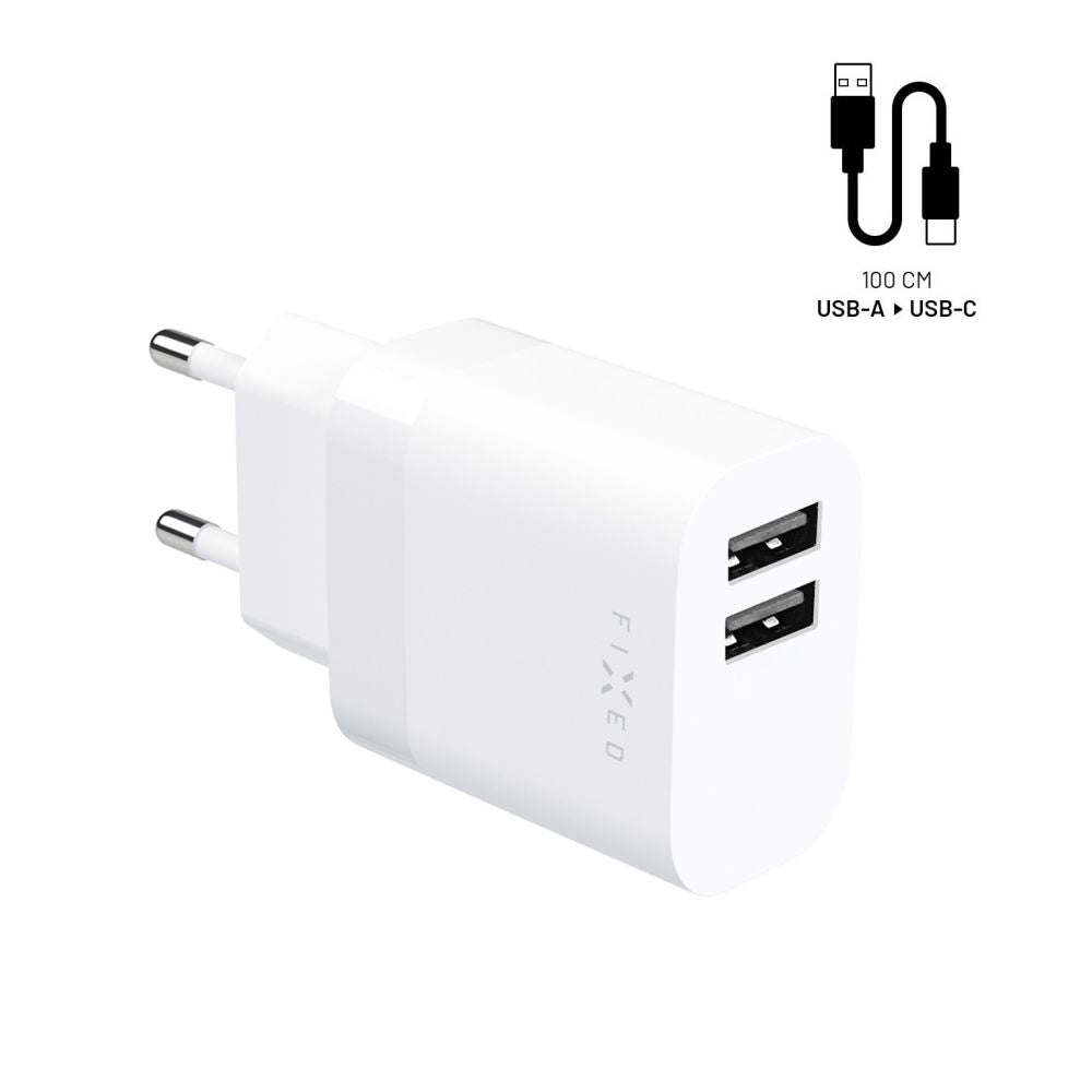 Φορτιστής Δικτύου με Καλώδιο USB-C Fixed, 17W, 3A, 2 x USB-A, Λευκό