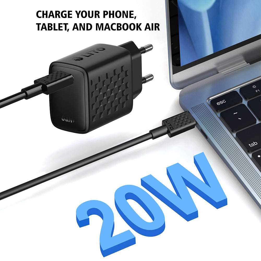 Φορτιστής Δικτύου με Καλώδιο USB-C Lito LC13T, 20W, 3A, 1 x USB-C, Μαύρο