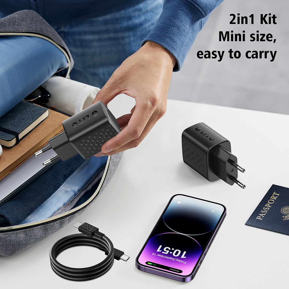 Φορτιστής Δικτύου με Καλώδιο USB-C Lito LC13T, 20W, 3A, 1 x USB-C, Μαύρο
