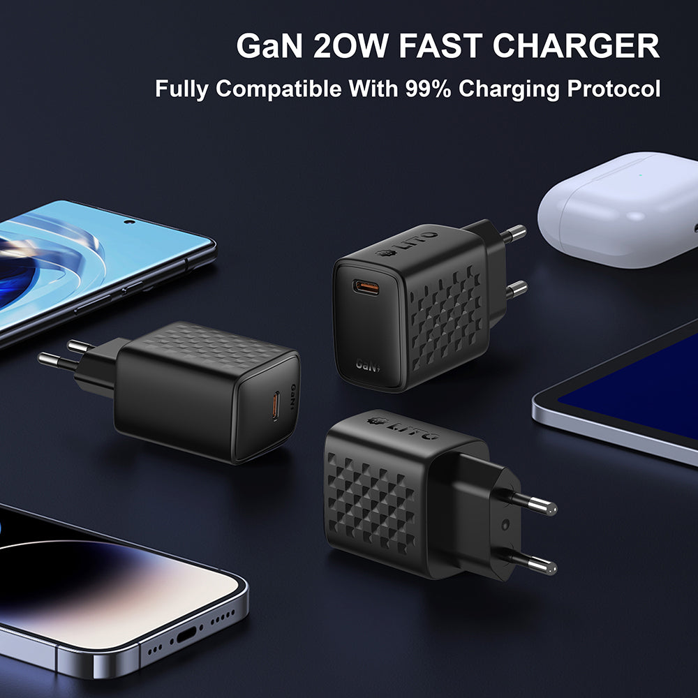 Φορτιστής Δικτύου με Καλώδιο USB-C Lito LC13T, 20W, 3A, 1 x USB-C, Μαύρο
