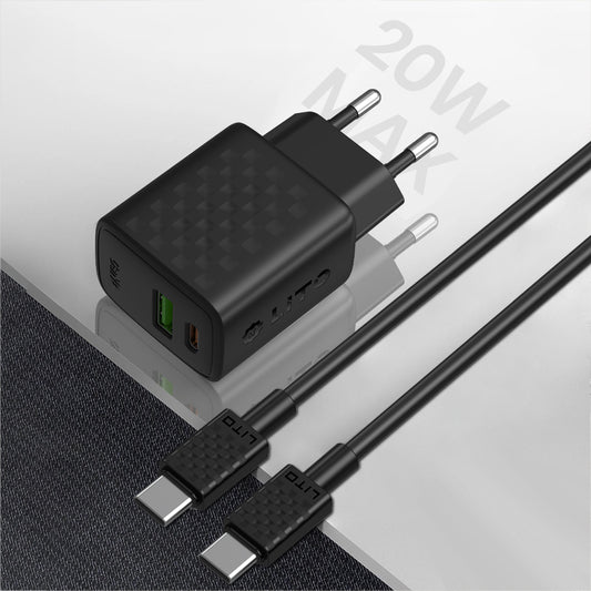 Φορτιστής Δικτύου με Καλώδιο USB-C Lito LC15T, 20W, 3A, 1 x USB-A - 1 x USB-C, Μαύρο
