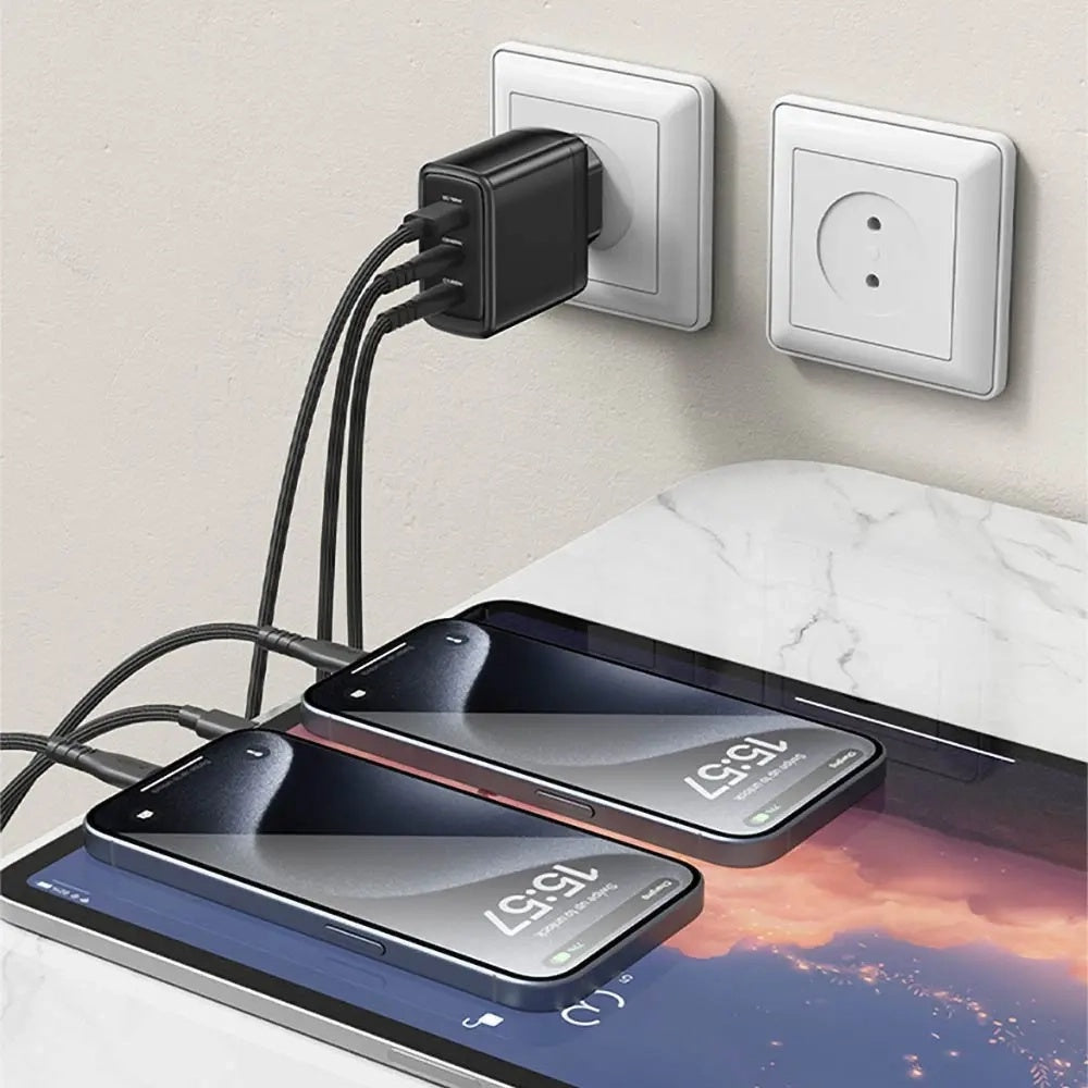 Φορτιστής Δικτύου με Καλώδιο USB-C Yesido YC144C, 65W, 3.25A, 1 x USB-A - 2 x USB-C, Μαύρο
