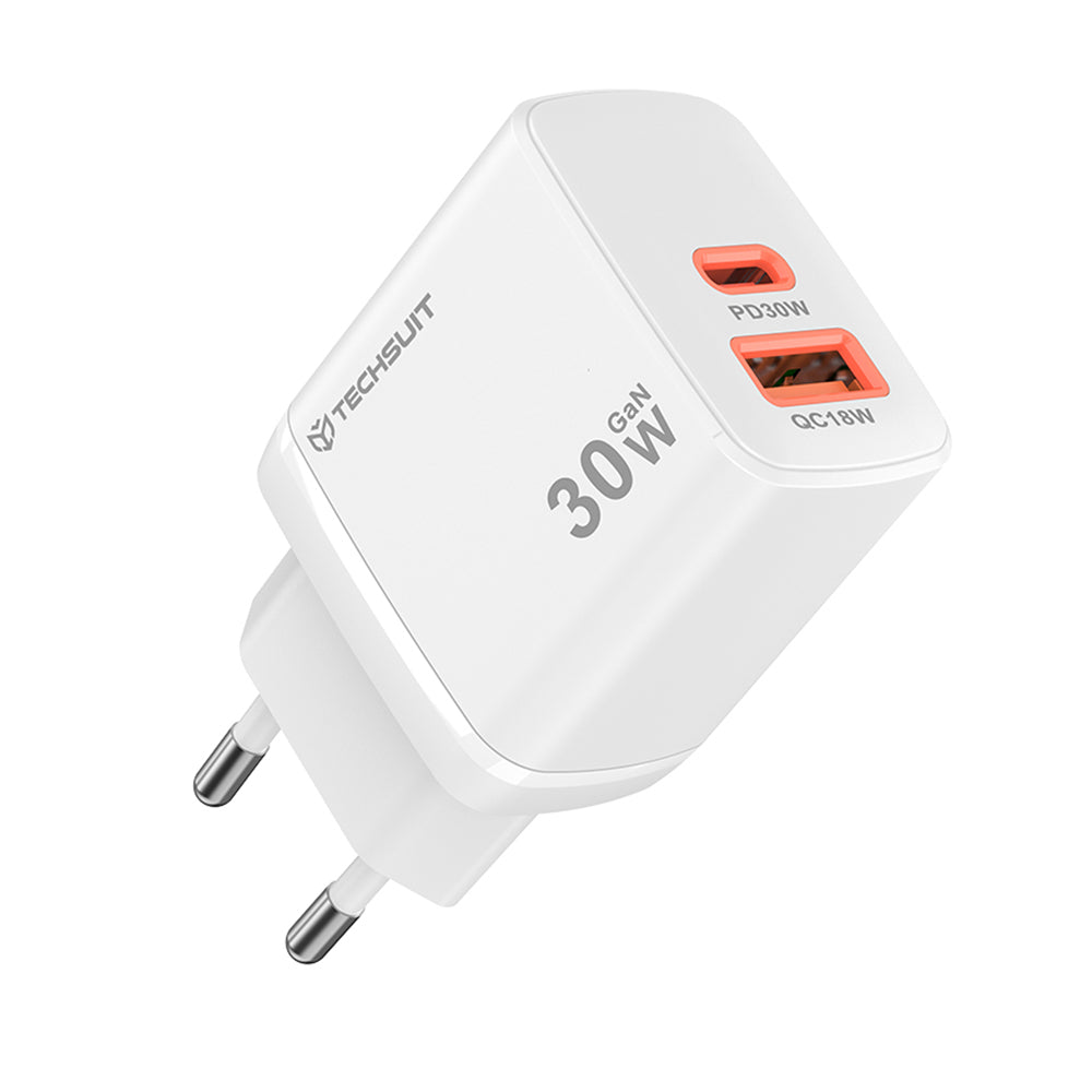 Techsuit CH1 Duonix Network Charger, 30W, 3A, 1 x USB-A - 1 x USB-C, White