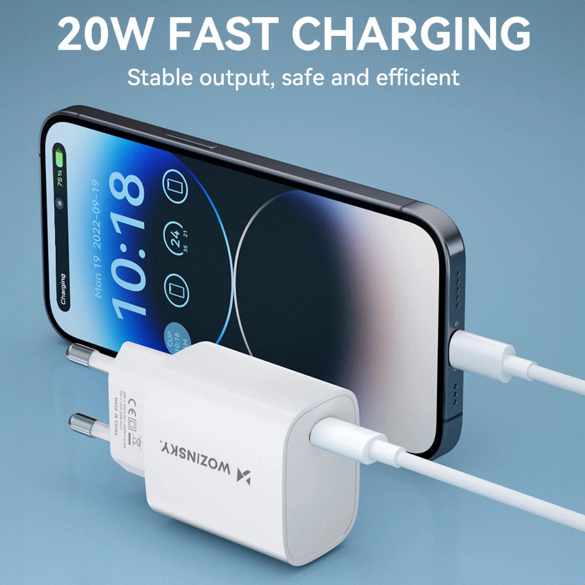 WZK WGWCCW Network Charger, 20W, 3A, 1 x USB-C, White