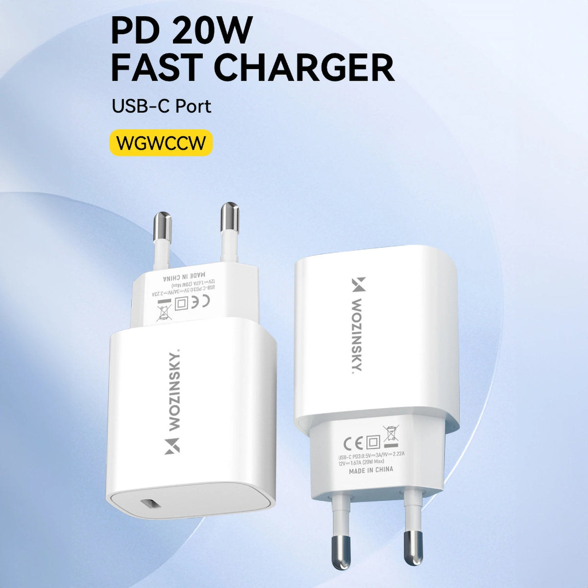 WZK WGWCCW Network Charger, 20W, 3A, 1 x USB-C, White