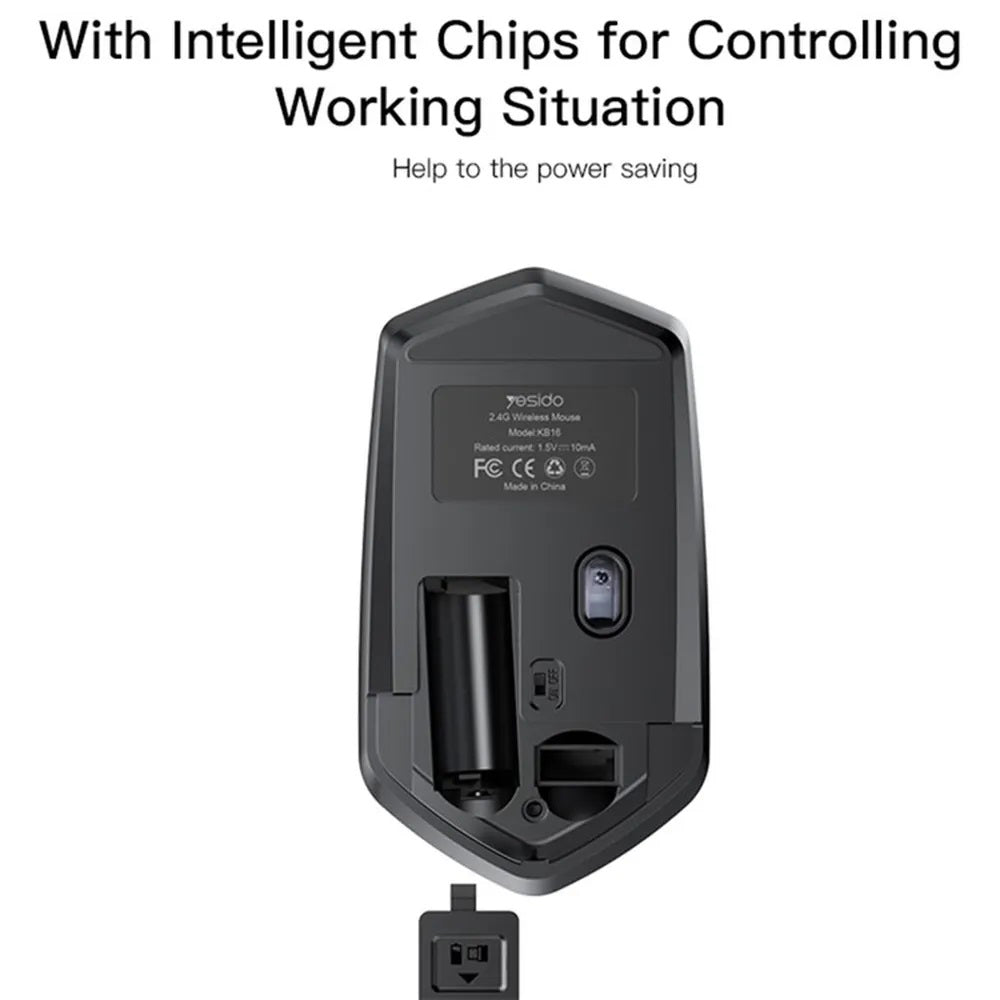 Mouse Wireless Yesido KB16, 1600DPI, Μαύρο