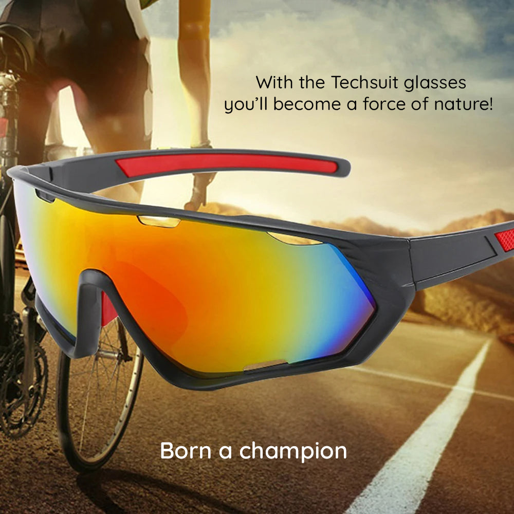 Unisex Techsuit 9330 Cycling Glasses, Black Red Orange