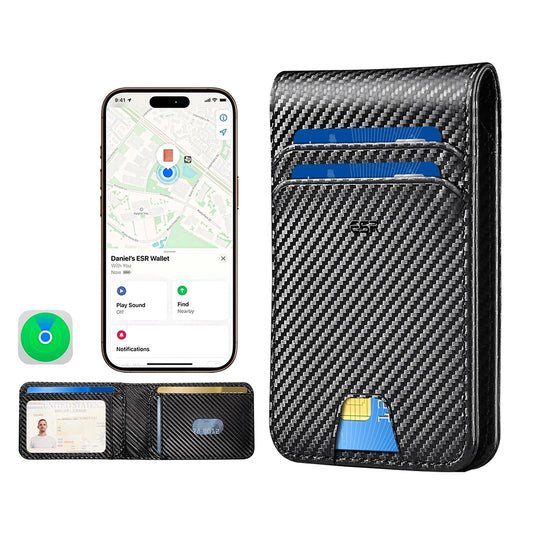 Πορτοφόλι ESR Classic Geo Carbon με λειτουργία Find My και Προστασία RFID, Μαύρο